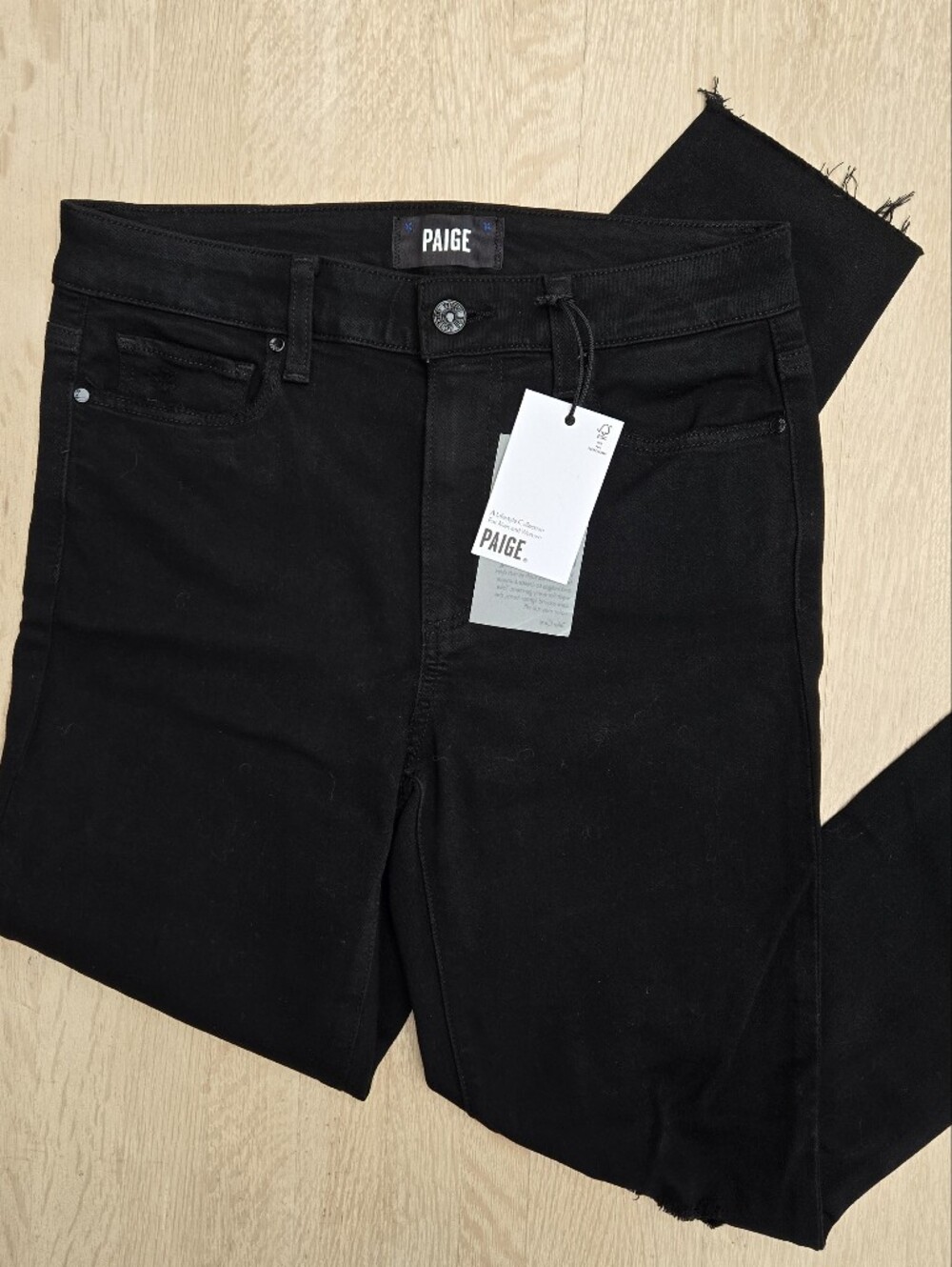 PAIGE Hoxton Black Overdye Raw Hem Distressed Ankle Skinny Jeans NWT Size 29